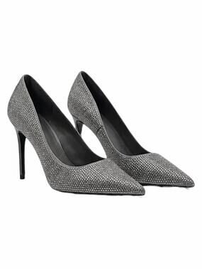 Mango Rhinestone Embellished Pointed Toe Satin Heel Pump Gray Size 39/ 8.5